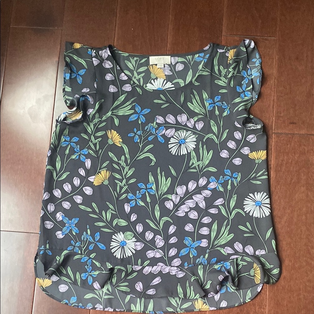 LOFT Women's Floral Blouse - Black, Blue, and Yellow